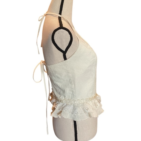 Mexico Lindo Creamy White Halter Tie Cotton Corset Top, Medium Romantic Coquette - Picture 5 of 10